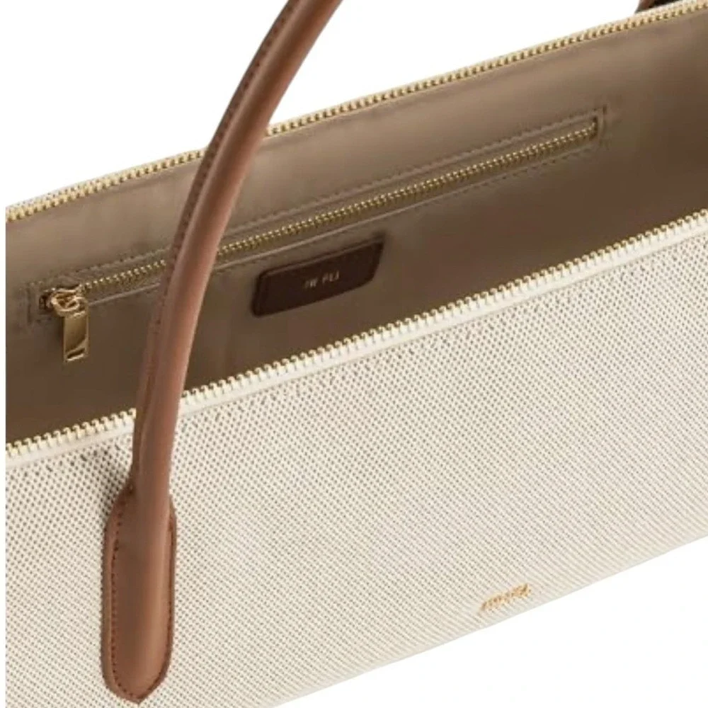 JW PEI Nova Baguette Shoulder Bag Beige Canvas Brown‎ Vegan Leather